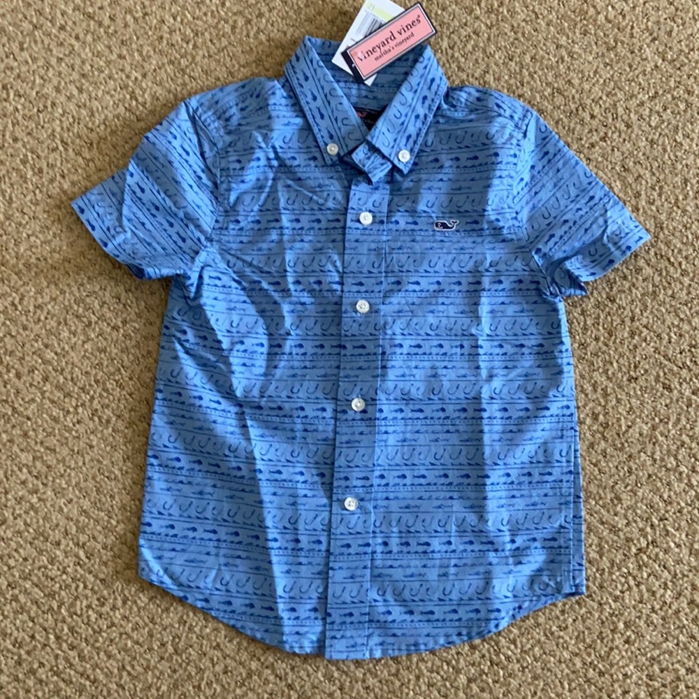 NWT Vineyard Vines Short Sleeves Button Down Shirt for Boy Size 4-T in Blue